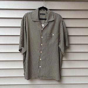 Windsor Lake Silk Button Down Shirt Short Sleeve Checkered Black Men's Size L